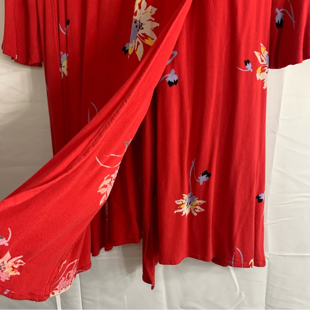 Free People Time On My Side Red Floral Wrap Mini Dress, size M - Picture 10 of 14